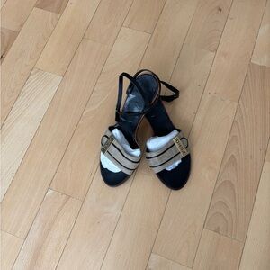 FENDI Strap Black & Tan Sandals Size 7/Eu 37. No Box. 2-2.5” heel.